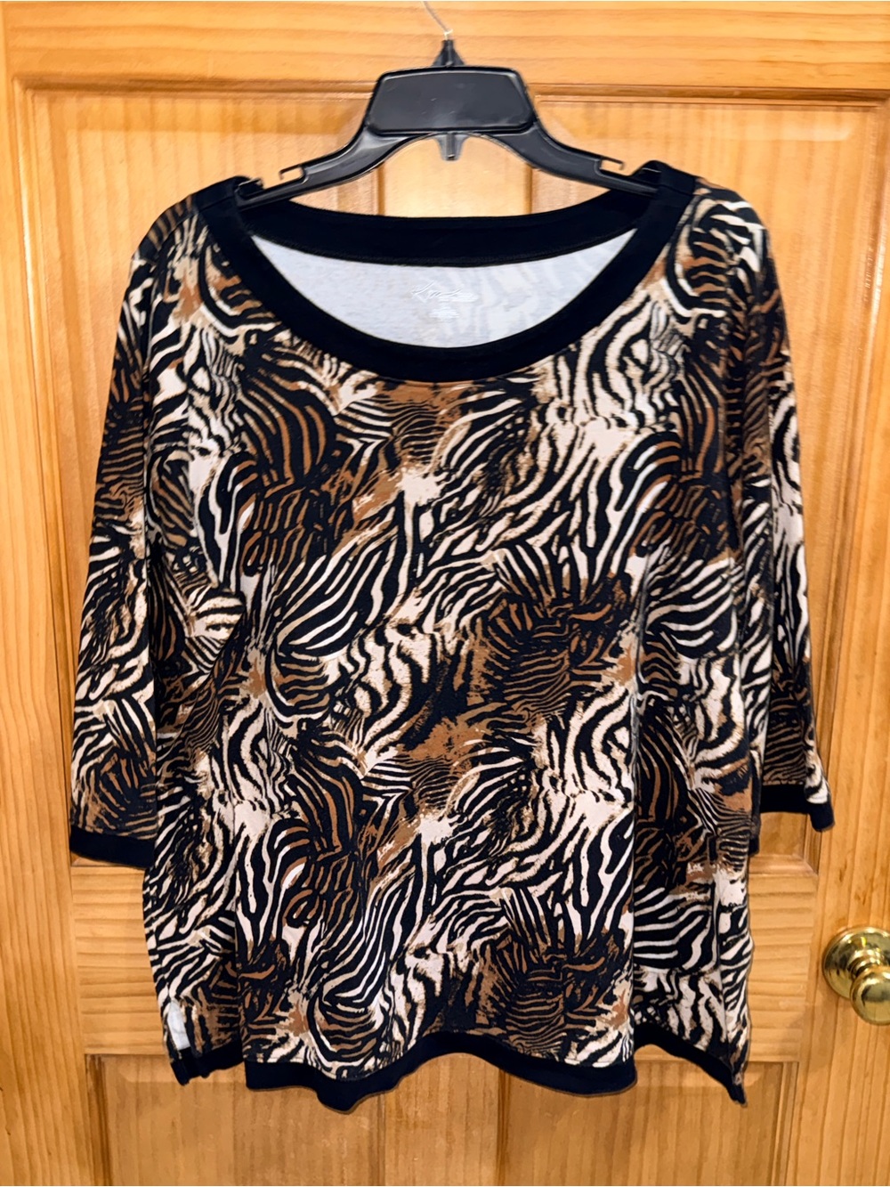 Kim Rogers Animal Print Scoop Neck Top - Black, Brown, Cream-2X-EC - Picture 3 of 10